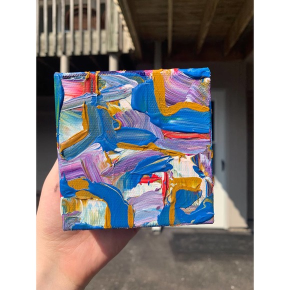 Handmade Yellow Mini Original Painting, Mini Canvas Painting, Office Art - Picture 8 of 8